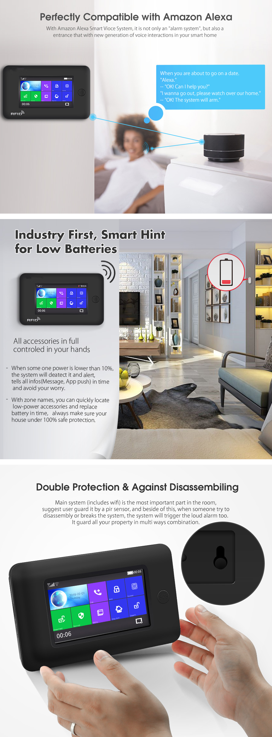 4.3 inch full touch color screen GSM anti-theft WiFi dual network alarm system